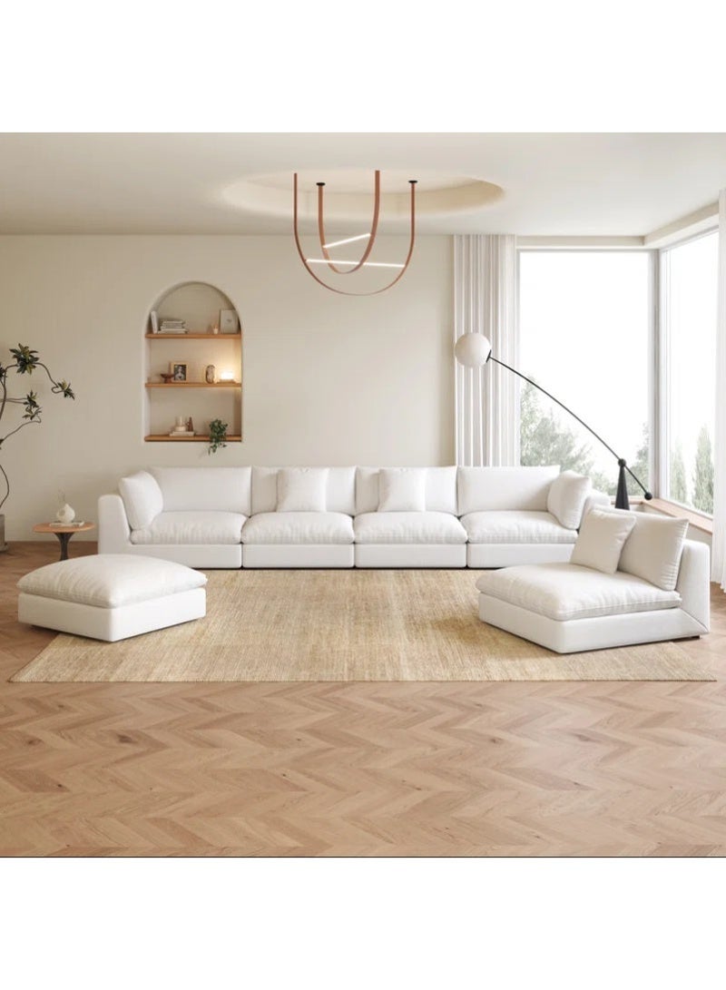 Al Zakharef Furniture U-Shaped 6-Piece Modular Cloud Sectional Sofa with Free Pillows – White, Removable & Washable Covers, Deep Seating Living Room Sofa (L398 × W200 × H70 cm) - Image 1